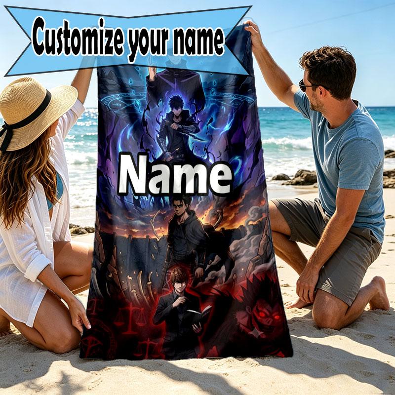 Custom Name Personalized Jujutsu Kaisen Print Beach Towel, for Trip Camping Beach Party Home Decor, Birthday Gift for Family & Friends