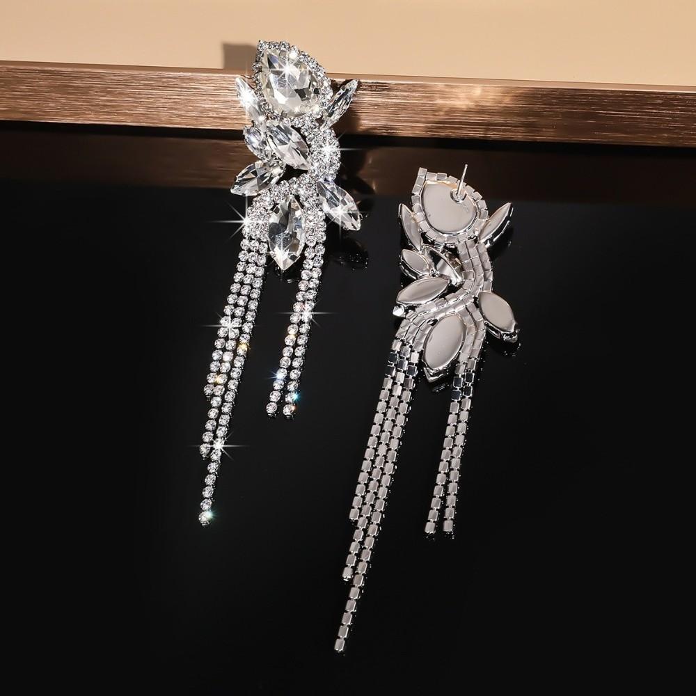 Rose Pink Crystal Earrings Black Water Drop Earrings Jewelry Long Tassel Earring  Weddings