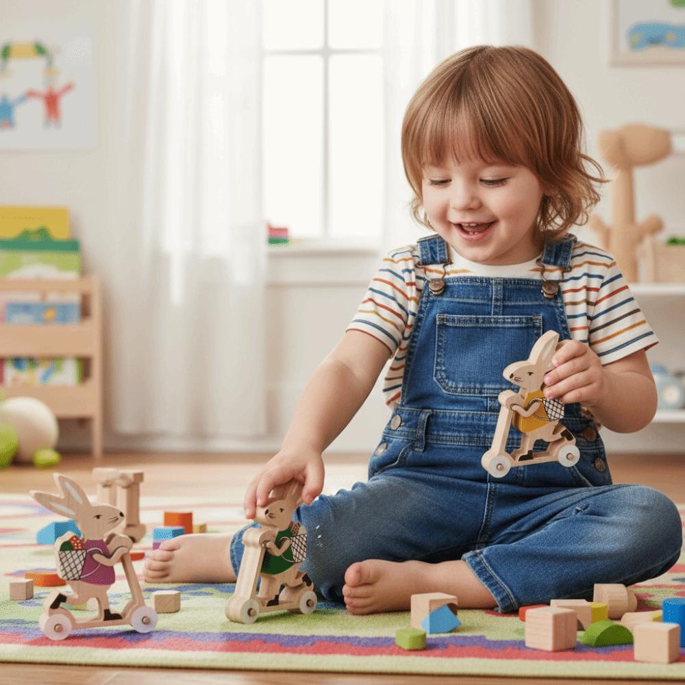 Wooden Material Easter Decoration Long-Eared Rabbit Cartoon Design Desk Decor DIY Crafts Wooden Rabbit Party Decorations