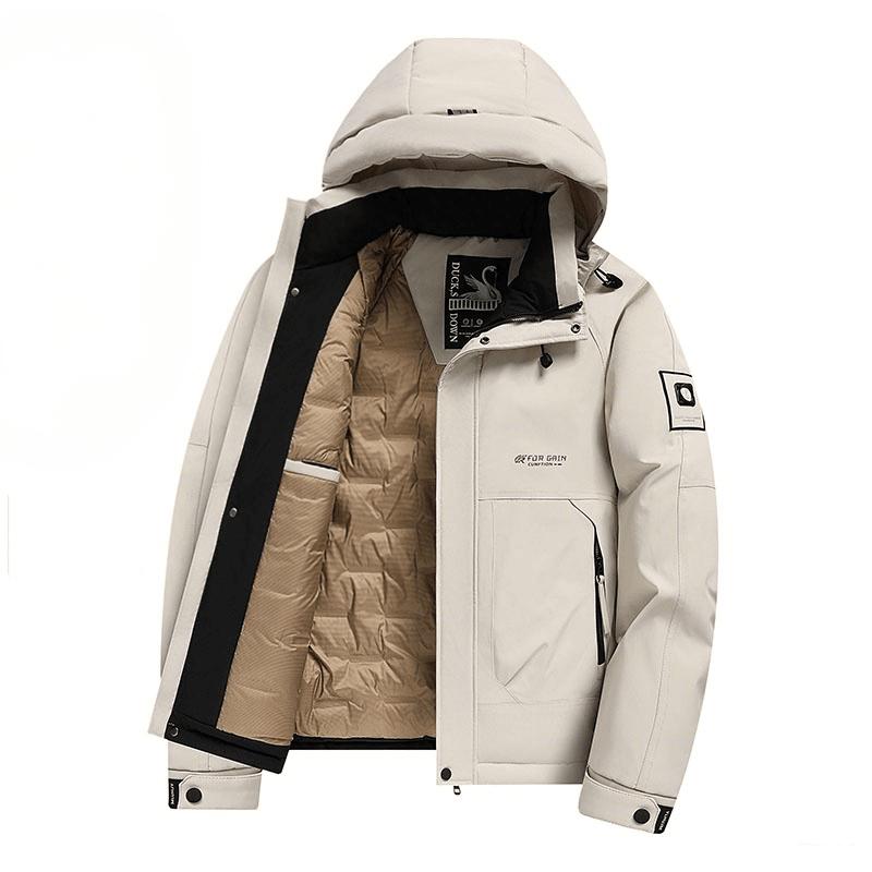 

Hooded White Duck Down Jacket Winter Thick Warm Simple Coat Mens Outdoor Casual Multi Color Sizes Available 5XL легкие хаки