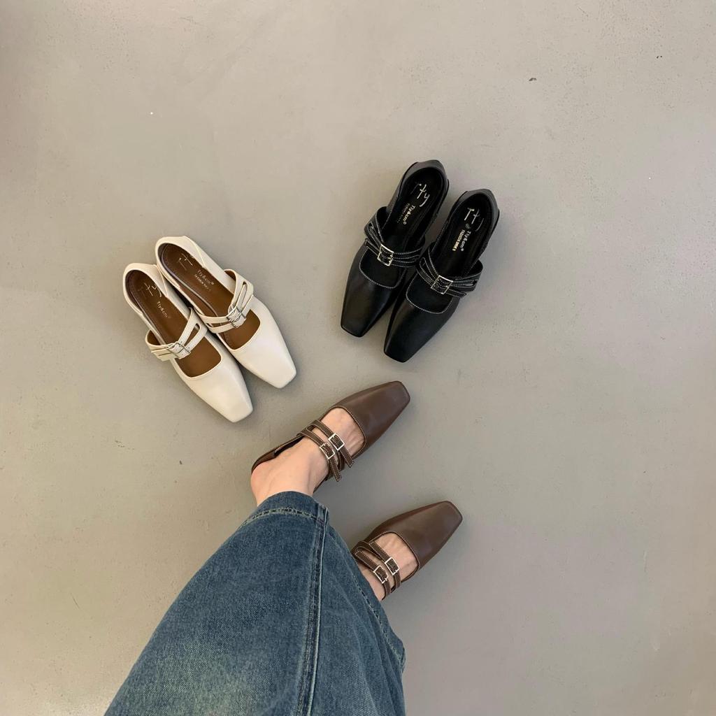 2025 Spring New with Skirt Women's French Feeling Thick Heel Square Head Mary Jane Shoes Small Shallow Mouth Evening Shoes