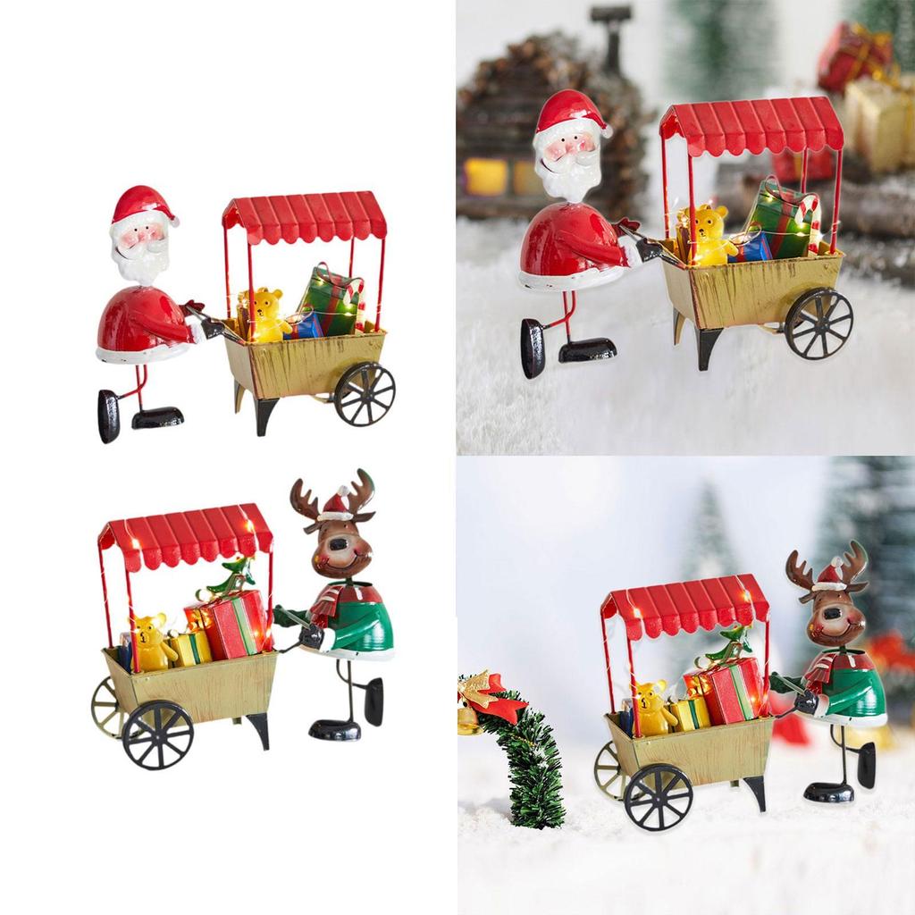 Desktop Ornament Xmas Character Pushing The Cart Figurine for New Year Decor