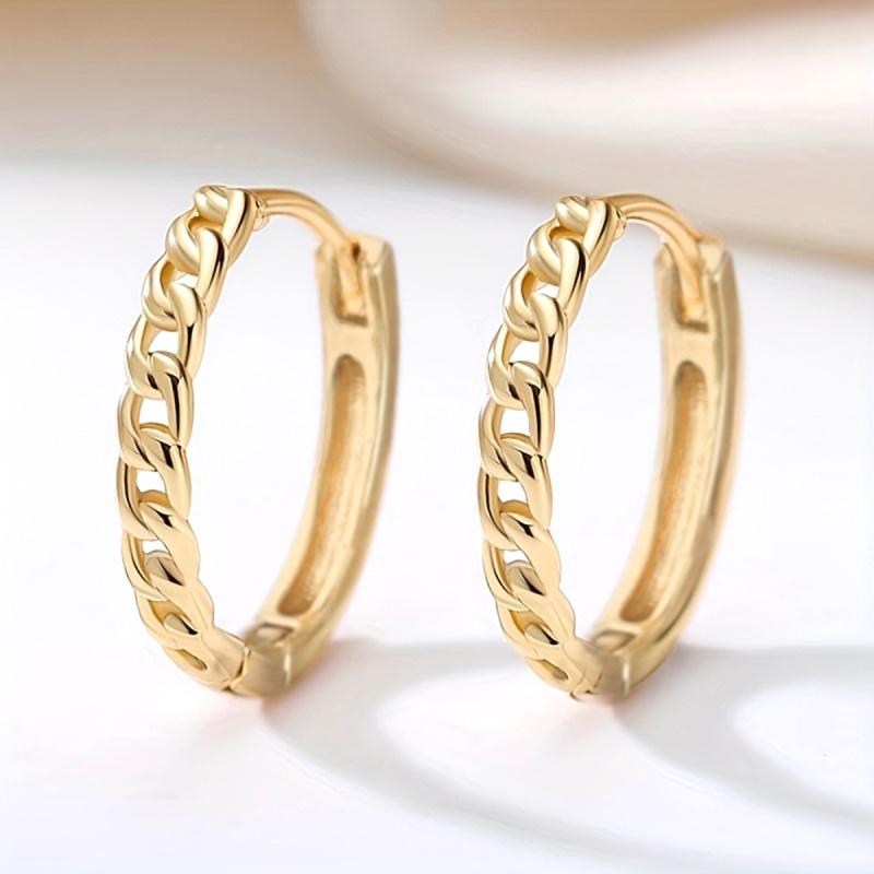 Curb Chain Twist Hoop Earrings for Women Gold Color Luxury Wedding Accessories Simple Fashion Party Daily Metal Jewelry