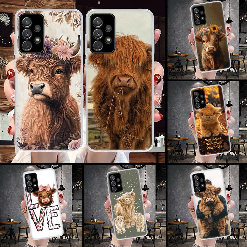 Cute Highland Cow Soft Phone Case For Samsung Galaxy A12 A22 A32 A52 A72 A02S A51 A50S A71 A70 A31 A20S Note 20 Ultra S10 A10S G
