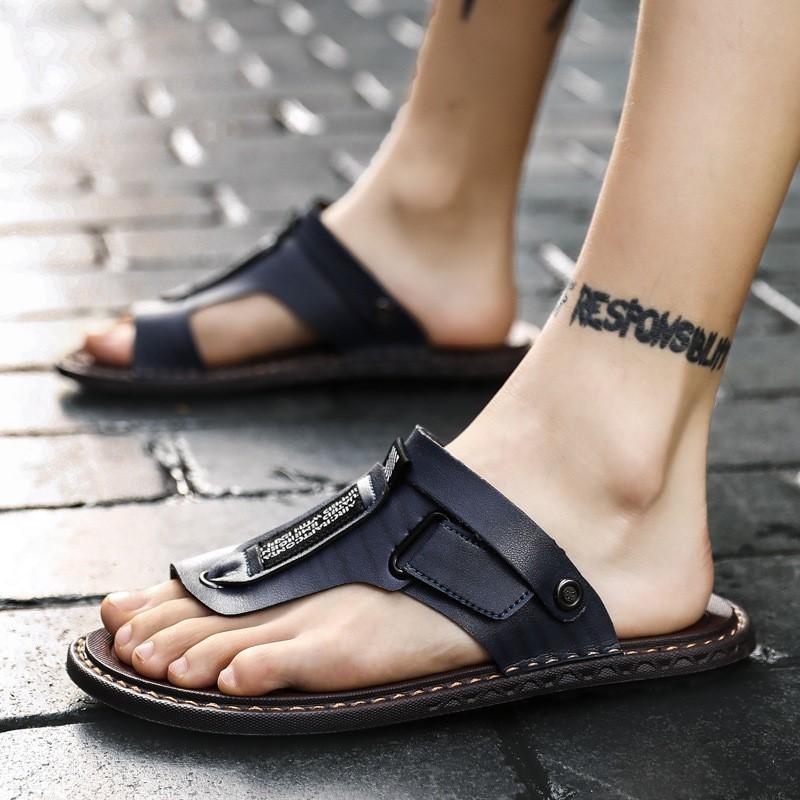 New Summer Outdoor Flip Flops Men Sandals Comfortable Casual Leather Men Breathable Beach Shoes Sandals Plus Size 38~48 D39
