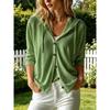 Women S Casual Loose Hooded Solid Color Long Sleeve Button Cardigan