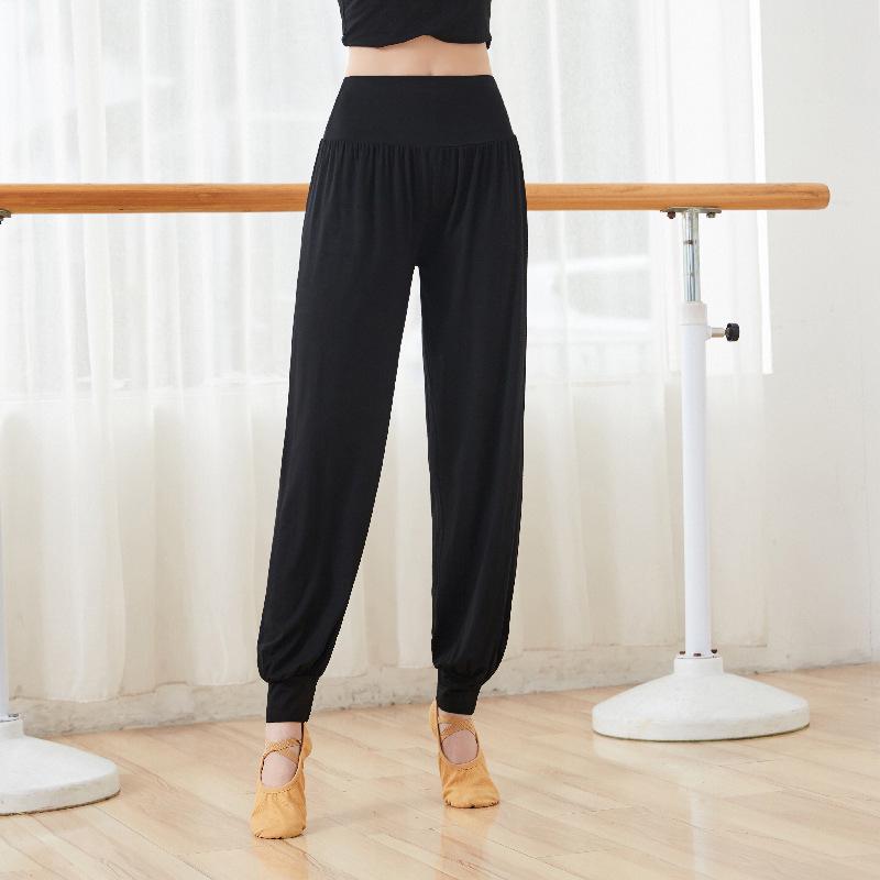 Women's Black Modal Dance Pants, Loose Harem Style, Body Shaping, Ideal for Art School and Modern Dance Practice, 220g.