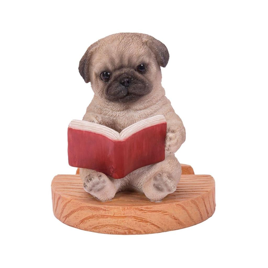 Ubia Pug Reading a Book Smartphone X X Doll Animal Garden H22334 Stand, 8.5 7.5 8.5 Cm, Figurine, Ornament, Decor, Dog,