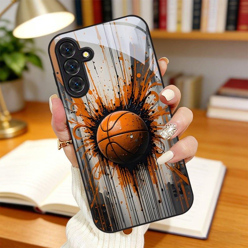

Premium Tempered Glass Phone Case For Galaxy S26 / S21 / S22 / S23 / S24 / S25 FE / Ultra / Plus Series. Basketball Explosion. For Galaxy S26