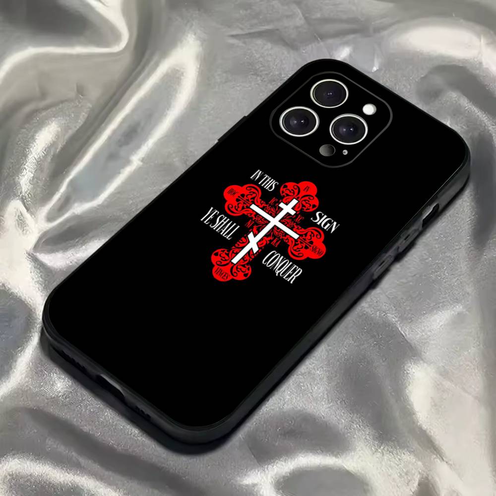 Icono de Cruz Ortodoxa Funda de Teléfono de Iglesia Para iPhone 16,15,14,13,12,11,Pro,Max,Plus,X,XS,SE4,E,Mini,Funda Negra Suave