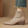 Leather early autumn short boots new fashionable rear zipper soft sole medium heel bare boots wedge heel