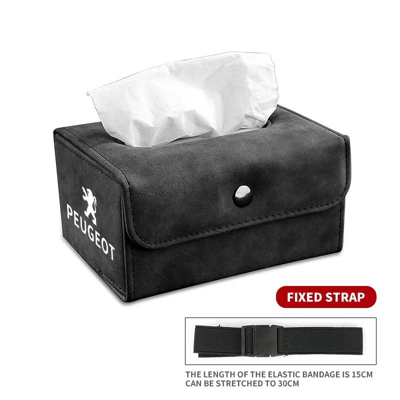 Car Sticker Suede Car Tissue Box Cover Napkin Paper Storage Box Car Interior Accessories For Peugeot 308 408 508 RCZ 208 3008 20