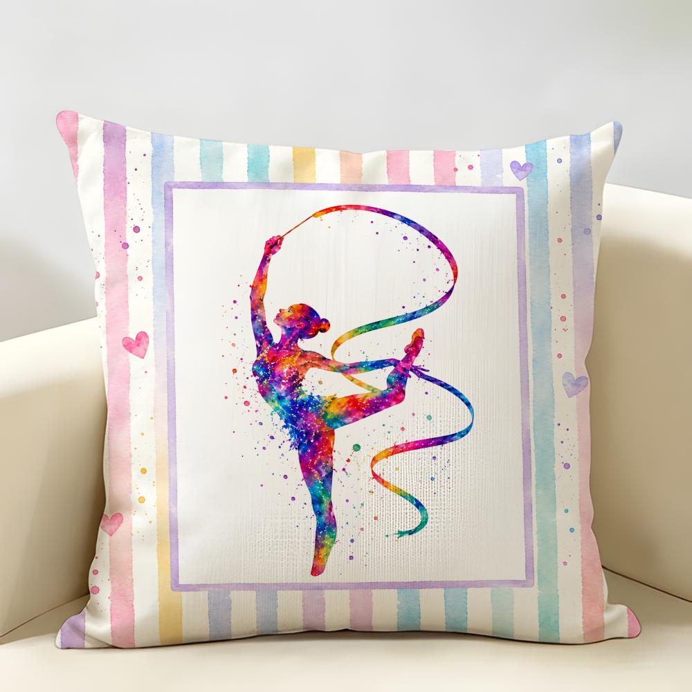 Girl Art Gymnastics Sport Ballet Cushion Cover Natural Linen Organic Fabric DoubleSided Printing Sofa Home Decor Pillow Case