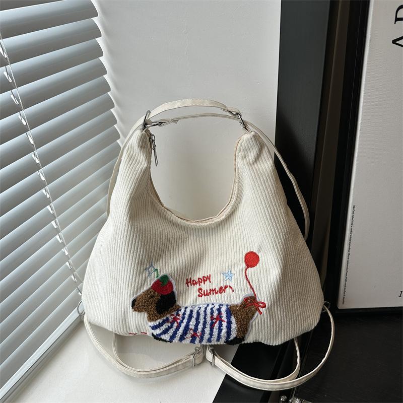 

Yogodlns Large Capacity Women s Corduroy Tote Bag Fashion Dachshund Cute Zipper Shoulder Messenger Bag For Work or Travel 35x6.5x26cm белый