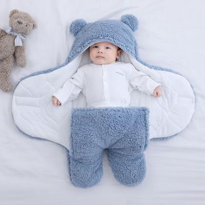 Neugeborenen Baby Puckdecke Dicke Fleece Schlafsack Niedliche Bärenohren Tragbare Decke Anti-Schreck-Umschlag Oberbekleidung Wickel