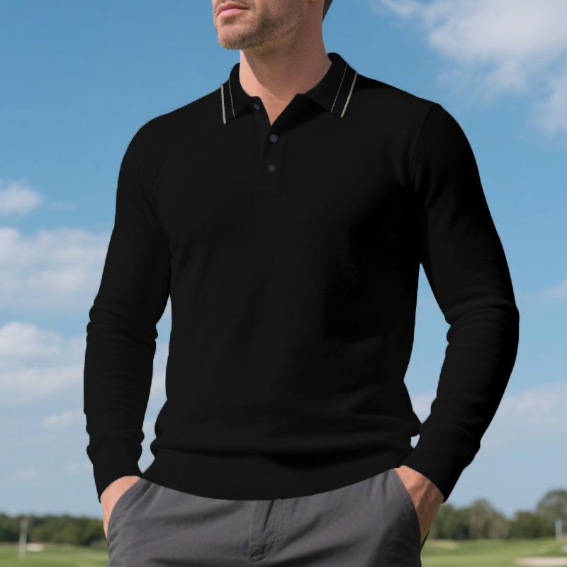 Autumn Long-sleeved T-shirt Men's Lapel Casual Business Simple Mesh Polo Shirt Casual Loose Versatile Comfortable Top