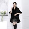 Plus Size Women's Knitted Cardigan with Imitation Rex Rabbit Fur Collar - Autumn/Winter Cape Shawl