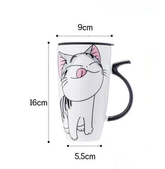 Cană de cafea din ceramică cu pisică drăguță de 600 ml, cu capac, căni cu animale de capacitate mare, băuturi creative, cafea, ceai, cadouri, noutate, ceașcă cu lapte