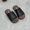 Johnature Genuine Leather Peep Toe Flat Slippers Simple Comfortable Soft Soled Cowhide Women's Slides