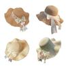 Sun Hat Large Wavy Brim Breathable Summer Straw Hat with Lace Bow Tulip Decor Foldable Portable Travel Hat