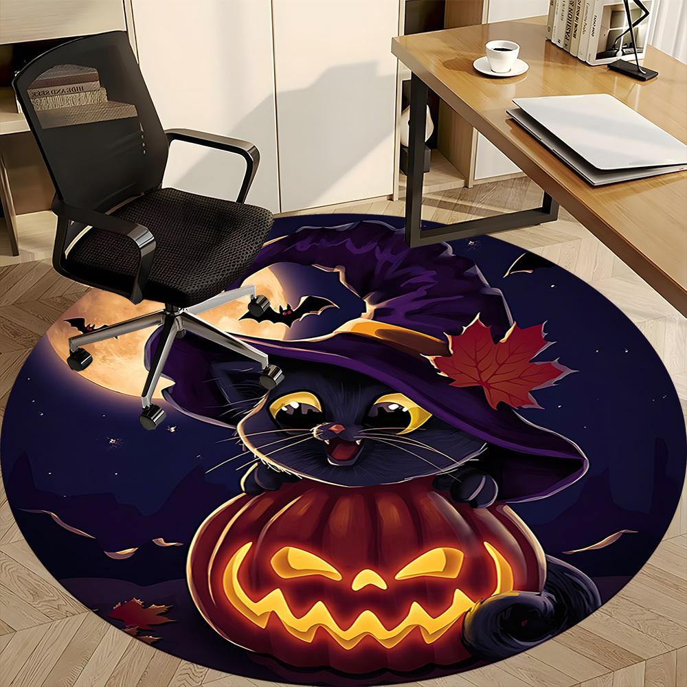 1pc Halloween Cat Office Round Area Rug, Indoor Mat Suitable ForOffice, Under Office Chairs Bedroom Living Room Home Decor, Room Deco n76
