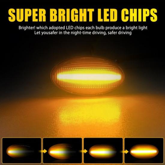 Dynamic 2X Amber LED Light Smoked Marker Fit Side Fit MINI R52 Covertible