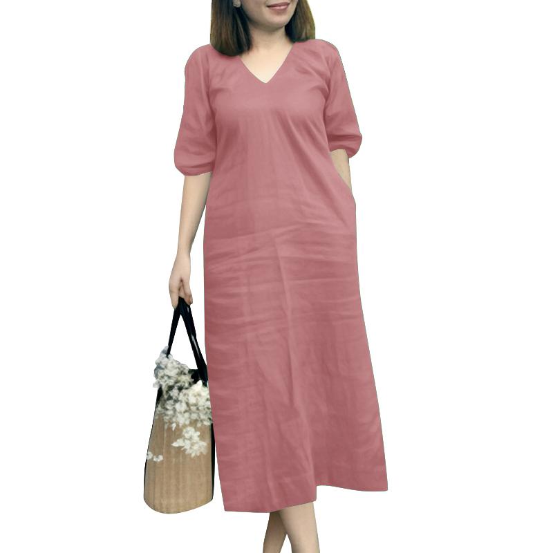 

ZANZEA Женское летнее платье свободного покроя с V-образным вырезом и коротким рукавом розовый