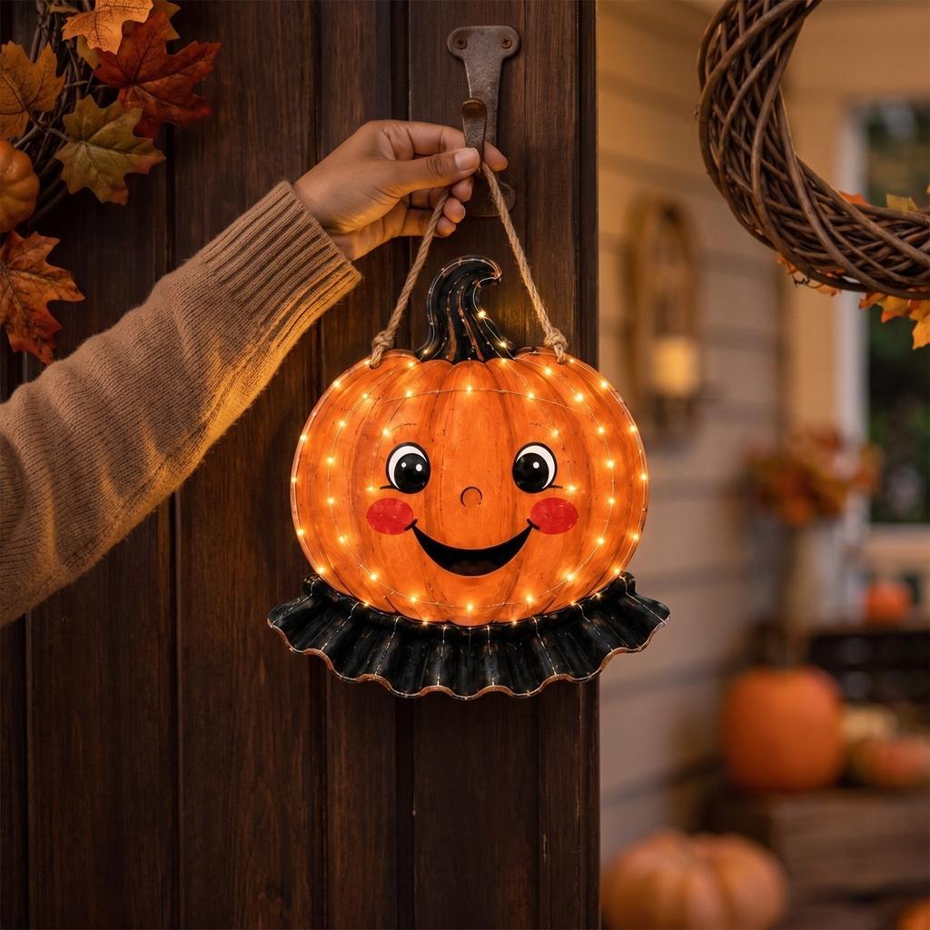 Gloeiende Pompoen Deurhanger Halloween Decoratie met Licht