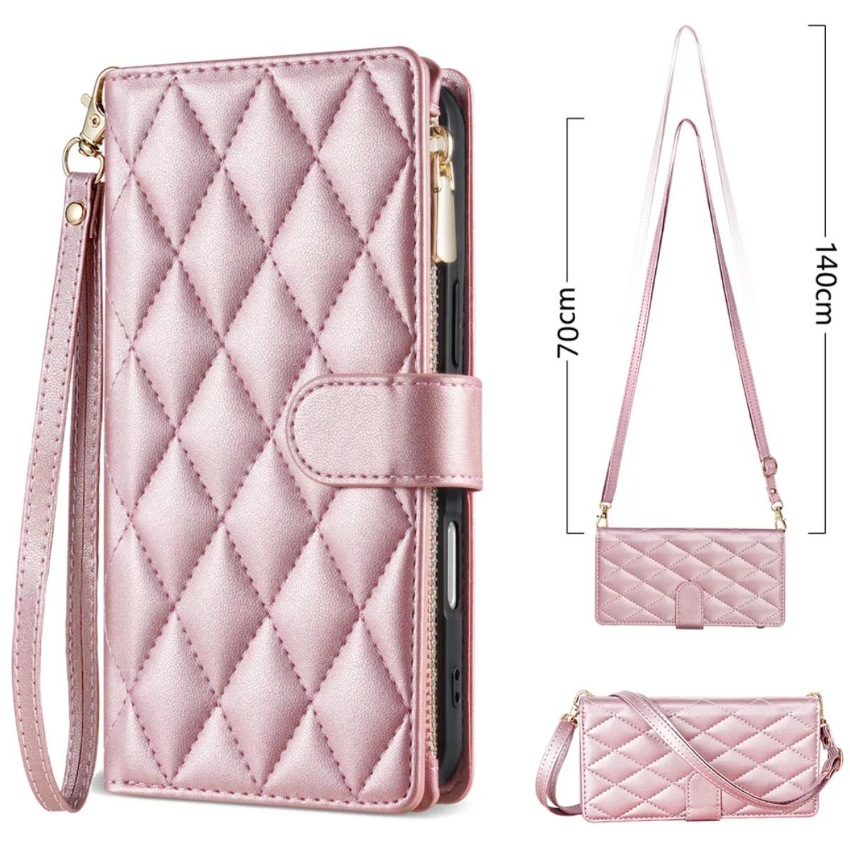 

Crossbody Leather Case For Samsung Galaxy S26 S25 Edge S24 S23 Ultra S22 S21 FE Plus A17 A16 A36 A53 Zipper Card Wallet Cover Galaxy S26