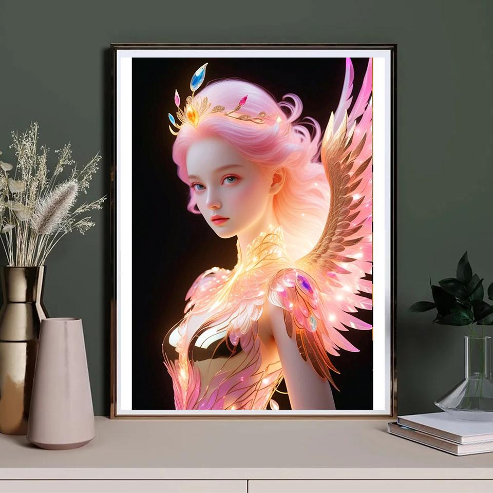 5D DIY Diamond Painting Angel Girl Wings Full Circle Square Diamond Mosaic Embroidery Picture New Product Color Home Decoration
