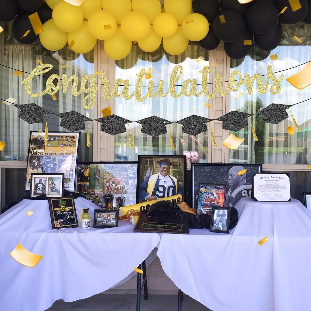 Graduation Banner-Gold Glitter Congratulation Banner -Class of 2025 Congratulations Decorations,congrats Grad Banner for Party Supplies Graduation