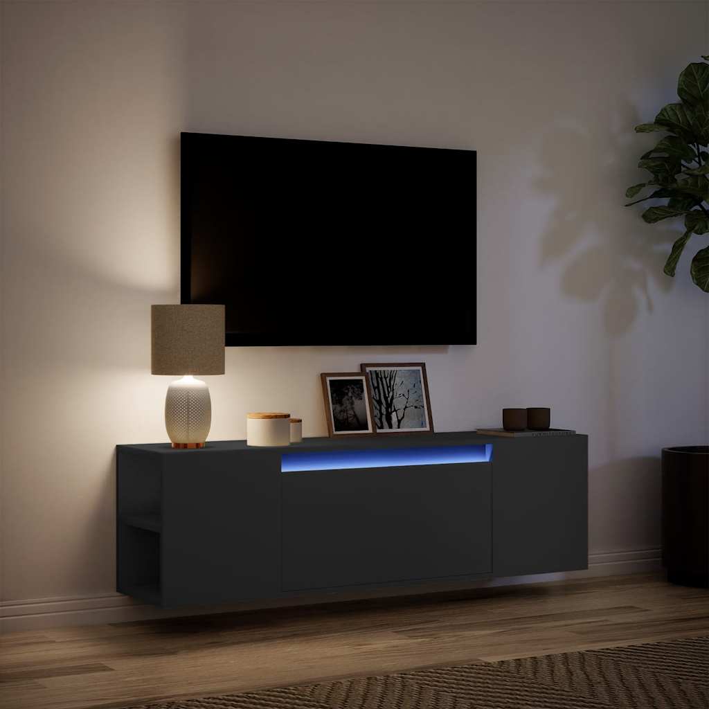 Wall Mounted TV Cabinet with LED Lighting Black 135 X 31 X 39.5 Cm