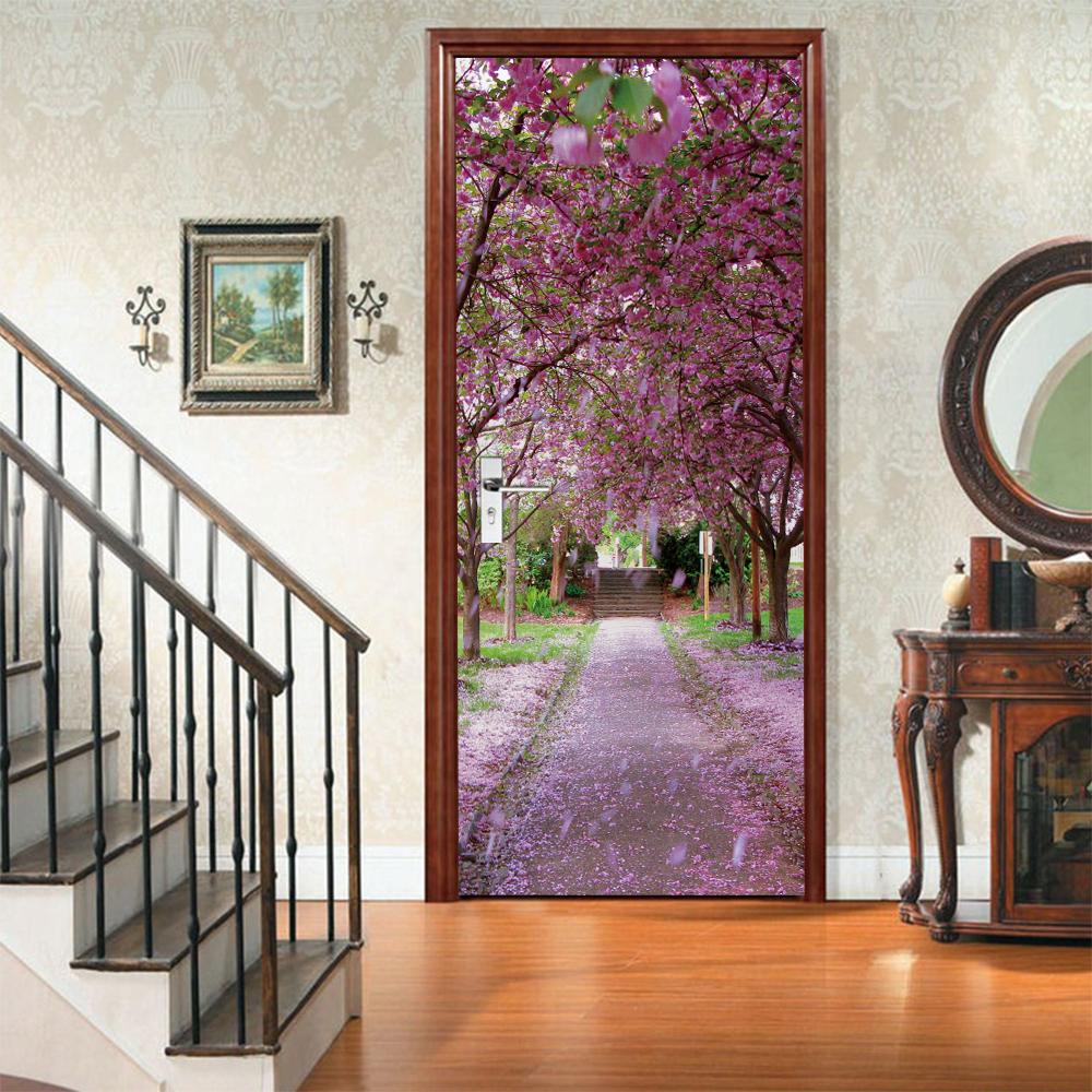 3D Door Mural Sticker Peel and Stick Door Wallpaper Golden Buddha Castle Moon Mermaid Flower Home Decor Removable