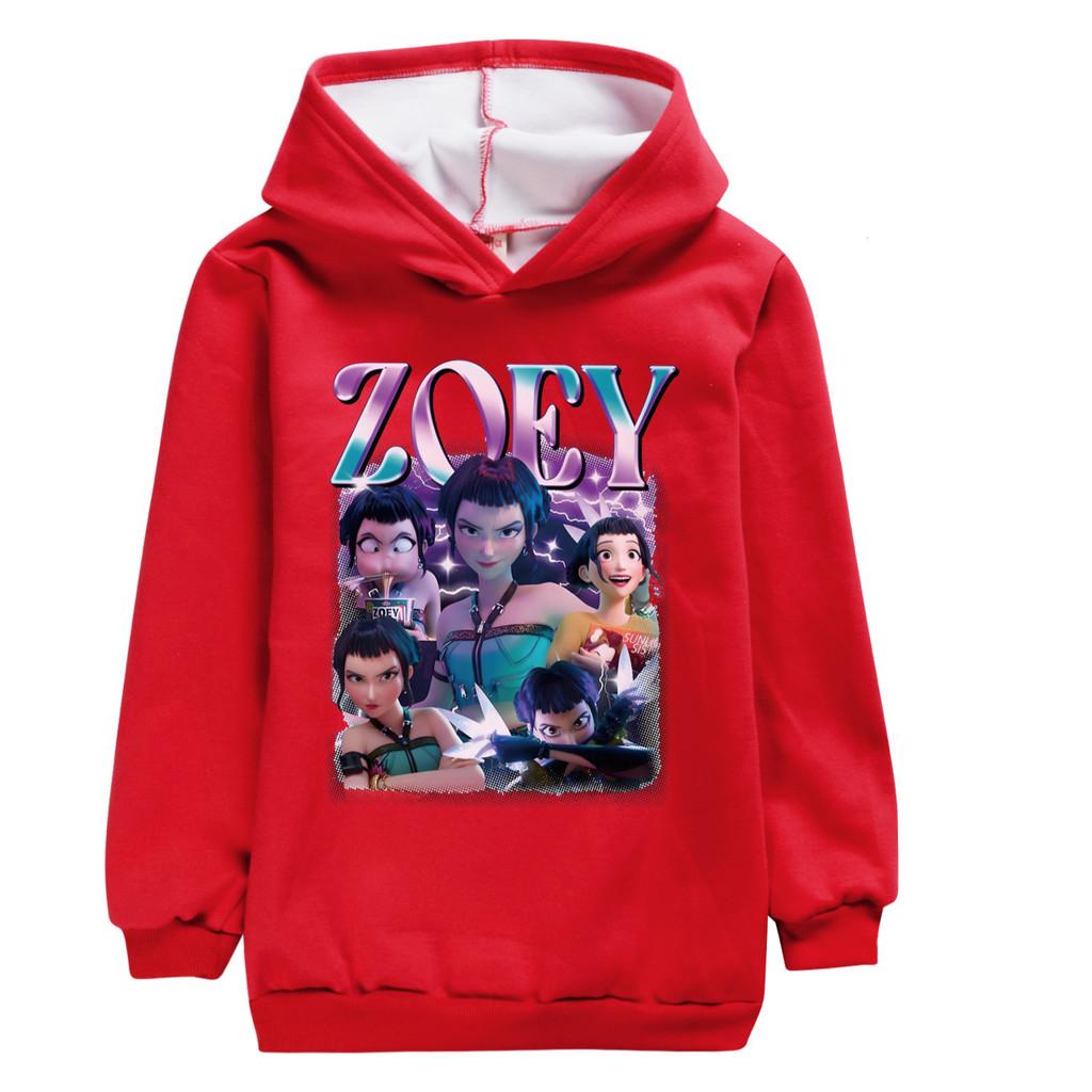 5002 Kids Girls Kpop Rumi Zoey Mira Zoey Print Long Sleeves Velvet Warm Fleece Thick Hoodie Top