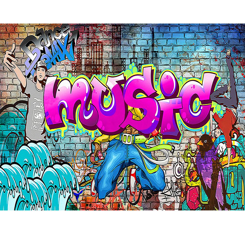 Graffiti Wallpaper Cartoon 3d Mural Street Hip Hop Graffiti Wall Paper Brick Wall Background Home Decor