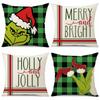 Green-haired Monster Pillow Cover Linen Christmas Pillow Cover Living Room Sofa Lumbar Cushion Cover