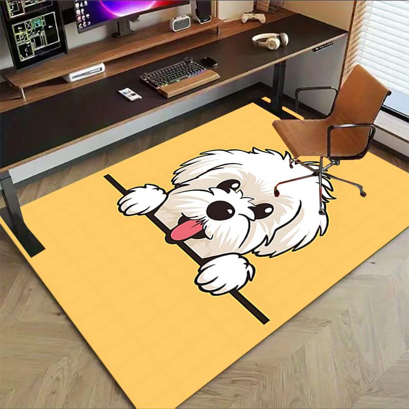 1PC Dog White Non-Slip Floor Carpet Compatible for Office&Living Room&Bedroom&Dining room - Flat-Weave Machine-W243