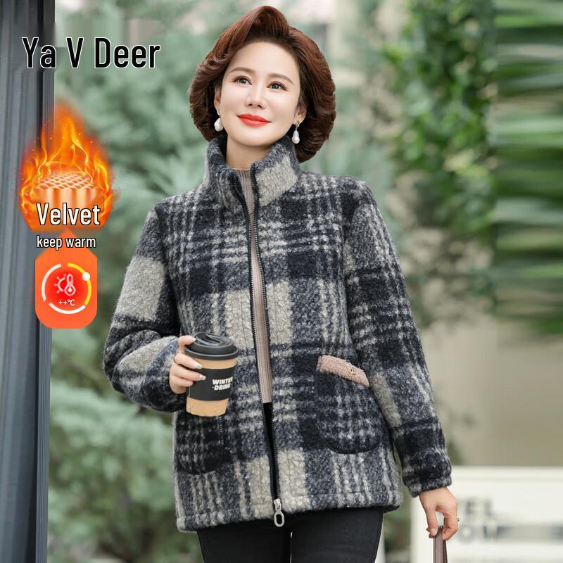 

Yalu Women s Plaid Fleece-Lined Padded Jacket XL