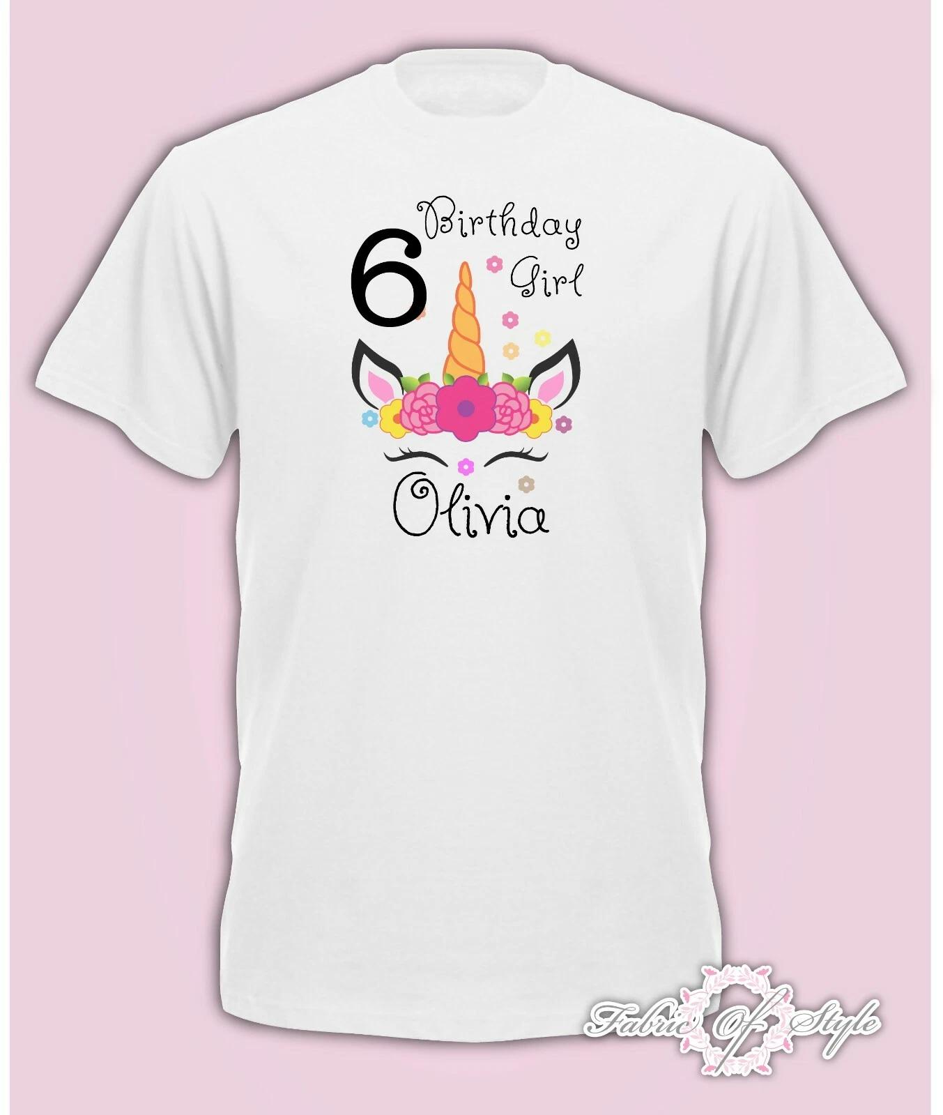 Personalised Birthday Any Name Age Unicorn Girls Girl Gift T- Shirt kids M
