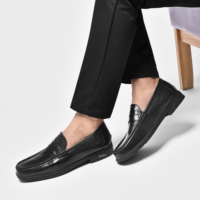 Fashion Men's Comfortable Dress Shoe All-match Mens Slip On Flats 2024 New Mens Classic Loafers Male Genuine Leather Business Shoes