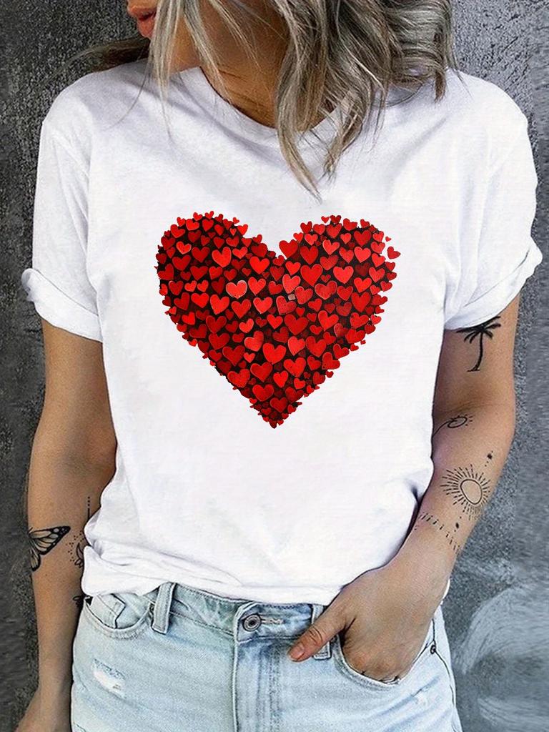 Heart Pattern Graphic White T-shirt