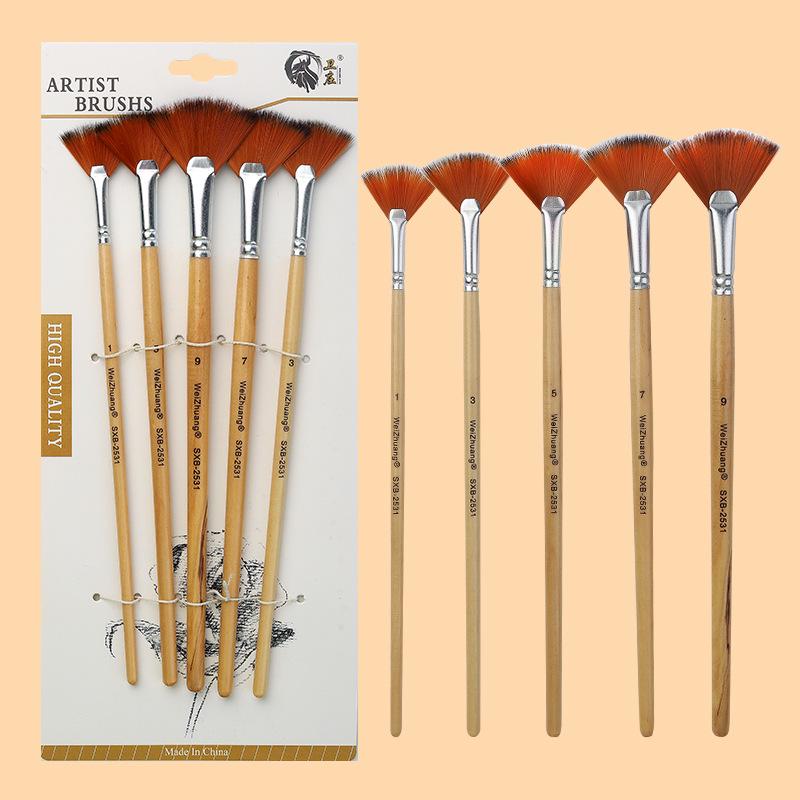 Nylon Hair Fan Brush Set for Gouache, Watercolor, Acrylic, and Oil Paint
