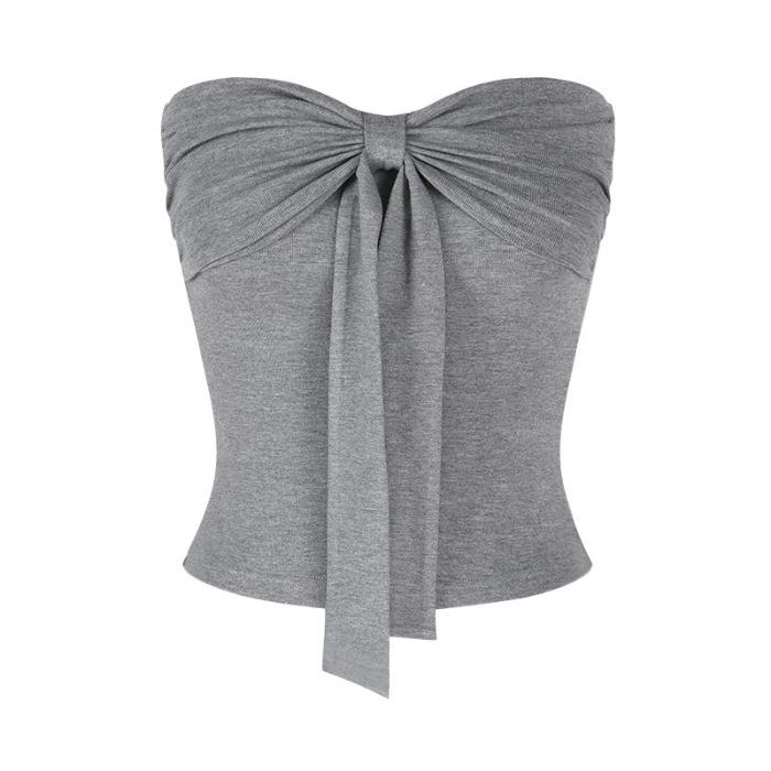 [Human Cotton] Spice Girl Bow Strap-on Tube Top, Women's Pure Desire Style Red Slim-fitting Short Top