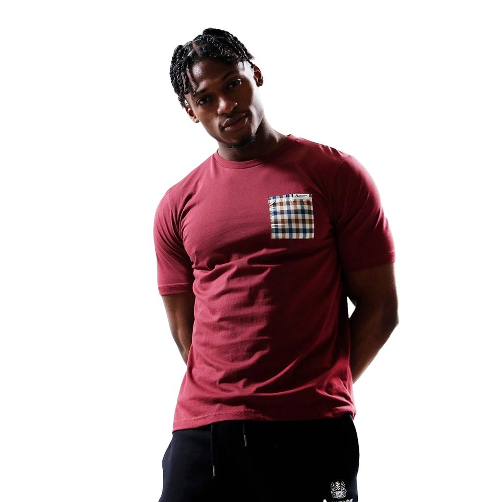 Aquascutum Męska Koszulka Active w Kratę z Kieszonką na Piersi