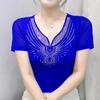 Summer Sexy V-Neck Short Sleeved Women's T-Shirt Fashion Shiny Hot Diamonds Mesh Tees Female All Match Casual Tops Blusas