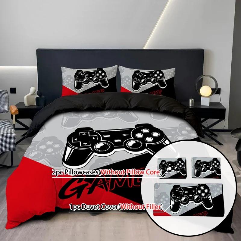 

3Pc Splicing Game Console Bedding Cover Red Black Blue Black Polyester 1Duvet Cover 2Pillowcases Digital Printing No Padding EU Twin(135x200cm)