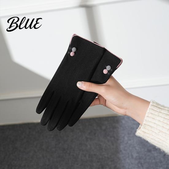 Button Wrist Gloves And Warm Weather Touch Women Cold Winter for Screen Soft Velvet Windproof