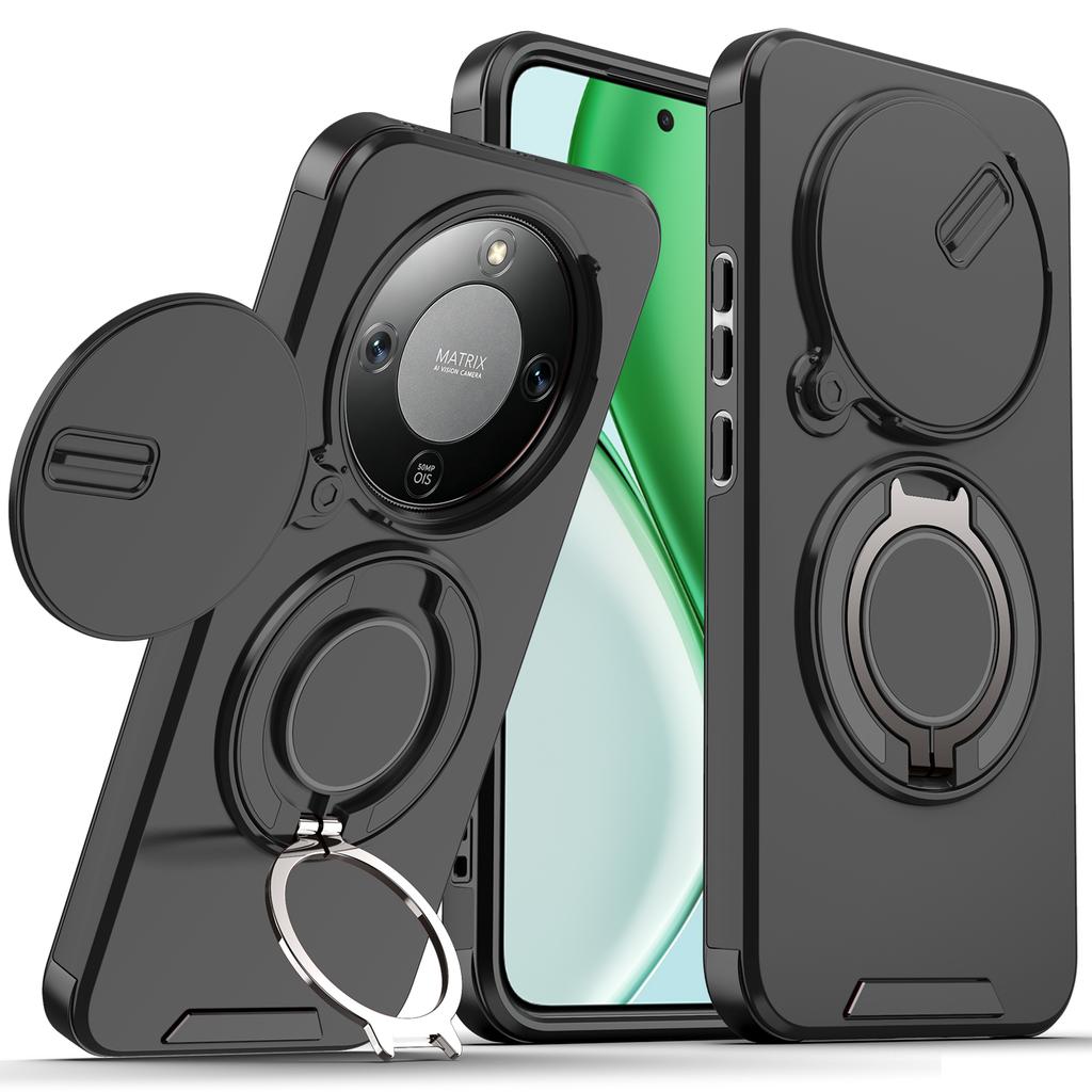Magnetic Metal Ring Stand Armor Case For Honor X9d X70 Magic 8 Lite 5G Slide Push Window Lens Protection TPU Plastic Phone Cover