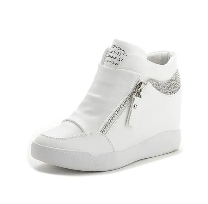 

Fashion Women Casual Shoes Autumn Platform Hidden Increasing Sneakers PU Leather Diamond sequins Shoes Woman Breathable shoes 34 білий