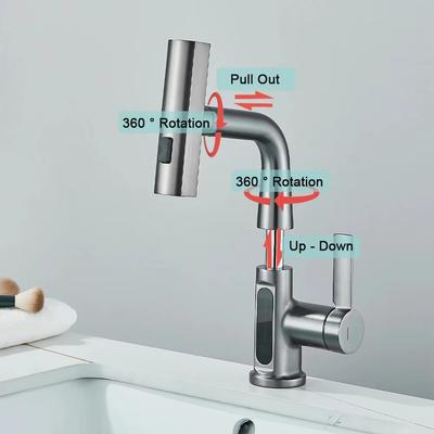 2025 New Digital Display Waterfall Pull-out Kitchen Faucet Hot and Cold Water Mixer Smart Bathroom Washing Faucet